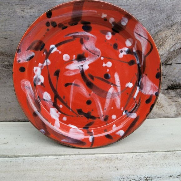 DUKE ESTERWOOD Mystic Mud Pottery Pie Plate 9"  Red Black White North Carolina - Picture 10 of 12